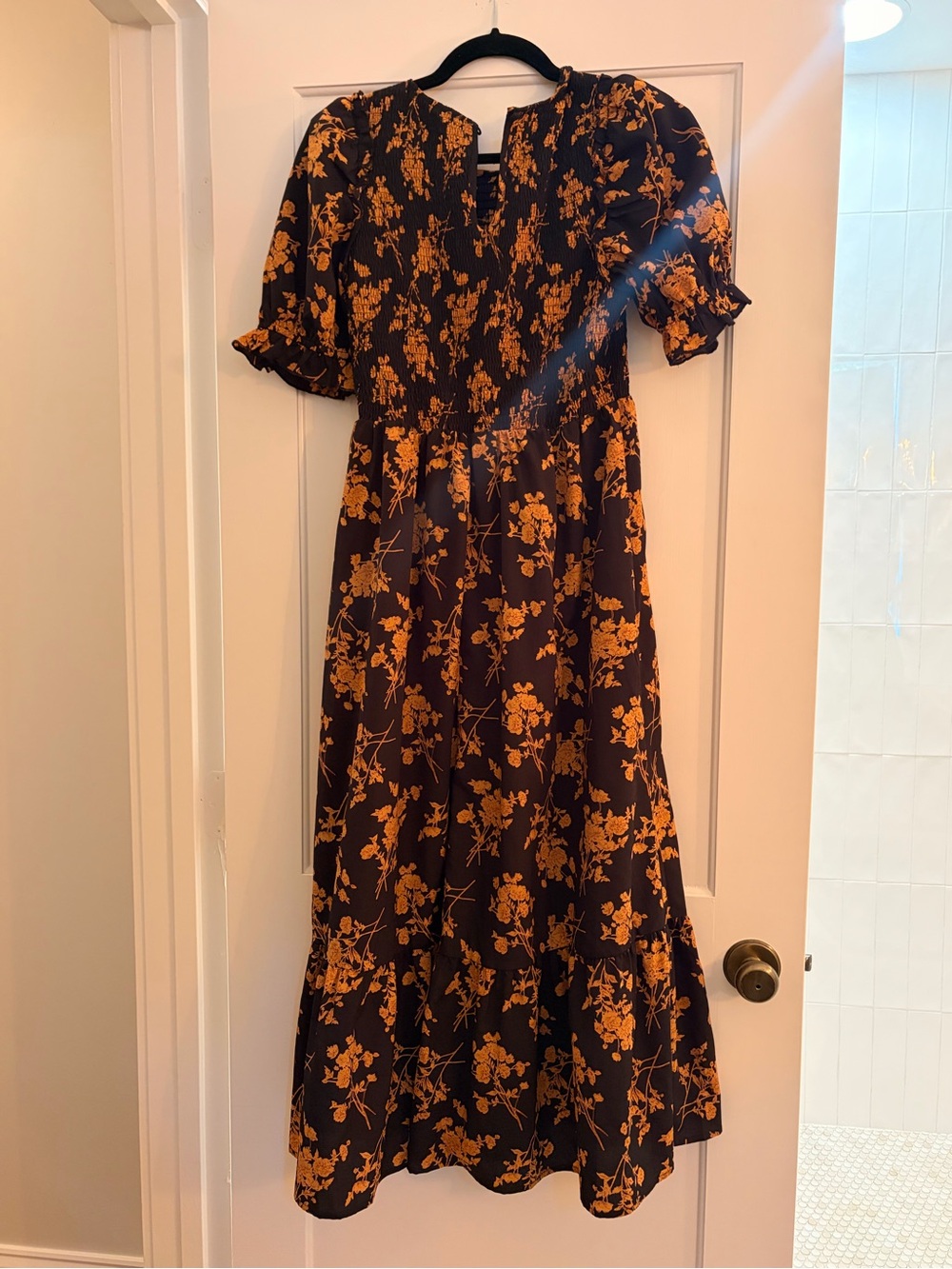 THML Black Maxi Dress with Orange Floral Print - Picture 3 of 4